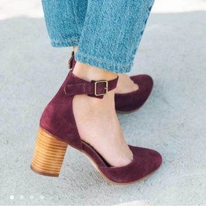 Soludos Gemma Ankle Strap Block Heels Granita Burgundy Purple Suede Size 9